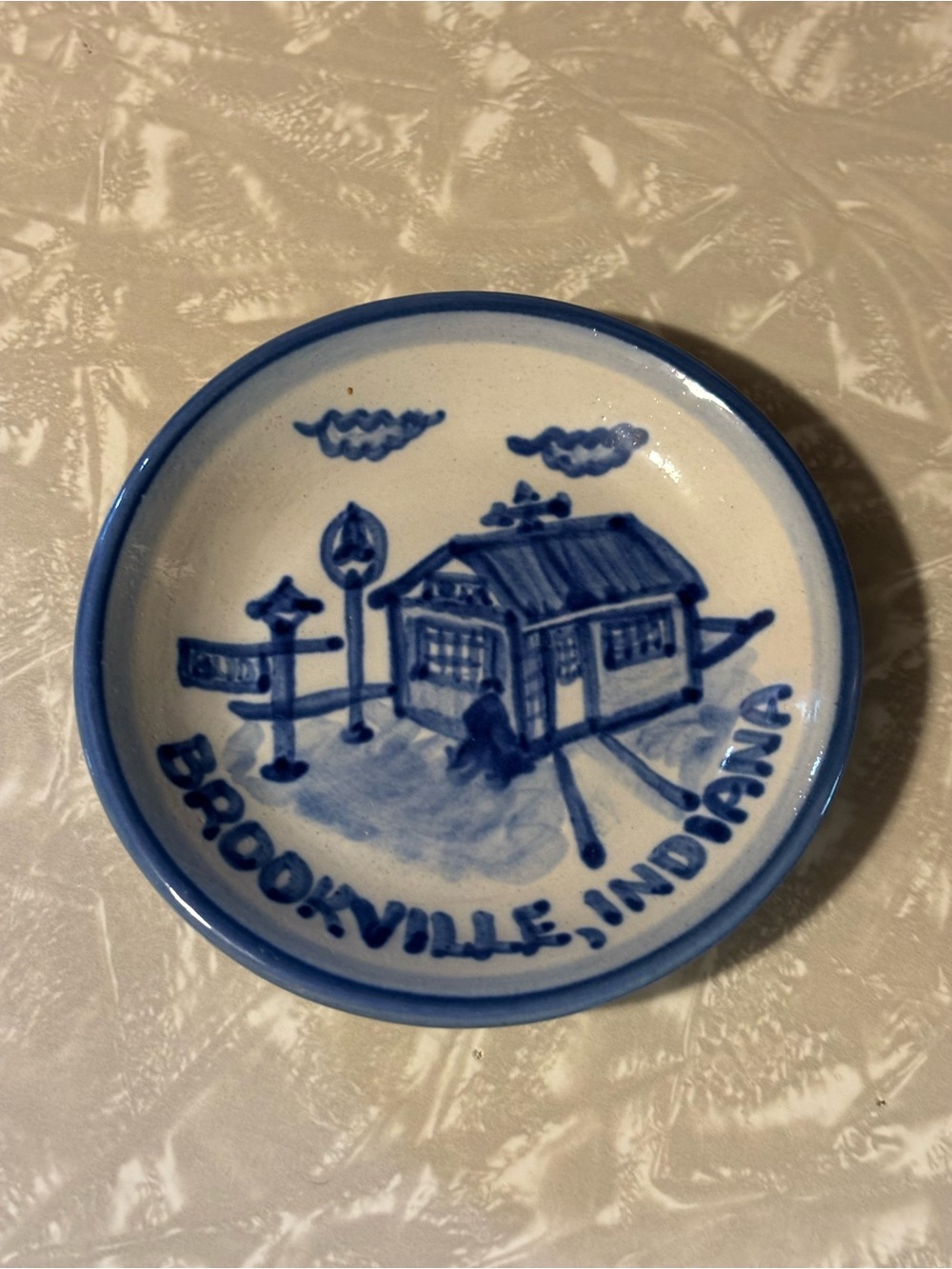 M.A. Hadley Brookville, Indiana Decorative Ceramic Trinket Dish - Blue